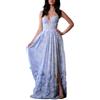 Generic Donna Boho Floreale Chiffon Abito Lungo, Spalline Sottili Schiena Scoperta Spacco Volant A Balze Abito da Sera,A,S