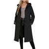 Lovraj Cappotto di lana da donna, lungo, elegante, in tinta unita, con cappuccio, casual, per autunno e inverno, Nero , XL