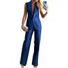 shownicer Completo Donna Elegante Tailleur 2 Pezzi Set Senza Maniche Blazer Gilet e Pantaloni Curvy Completo Due Pezzi Costume Suit Casual Outfit Streetwear B Blu L