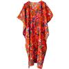 Pranipat Handicrafts Caftano lungo con stampa di uccellini, stile indiano, ampio, taglia unica, motivo floreale, hippie, pigiameria, copricostume da spiaggia (arancione), arancione, taglia unica,