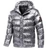 Generisch Giacca trapuntata leggera da uomo, antivento, giacca invernale calda, parka lucido con cappuccio, giacca da sci imbottita, morbida giacca a buffer, cappotto invernale glitterato, grigio chiaro, M