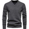 Generic Maglioni da uomo con scollo a V - Maglione lavorato a maglia leggero e aderente, morbido e caldo per l'inverno a maniche lunghe, pullover comodo a tinta unita per uomo, Grigio, M