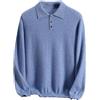 Vsadsau Maglione da uomo con colletto a polo 100% cachemire maglieria camicia di base maglione casual da lavoro accogliente, Azzurro, L