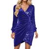 Générique Abito da donna, abito seducente con paillettes e scollo a V, abiti aderenti in velluto, abiti Midi a maniche lunghe, costume da sera alla moda, eleganti e alla moda, blu, S