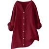 EMATOP - Camicia in mussola da donna, estiva, lunga, in lino, leggera, in cotone, a maniche lunghe, elegante, in lino, T-shirt, taglie grandi, a maniche corte, elegante, in lino, top casual, tinta
