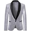 Generic Giacca Uomo Paillettes Oro Elegante Slim Fit Abito Cerimonia Moda Maschile Giubbotto Lucido Glamour Festa Matrimonio Abbigliamento Performance Oro (Silver, L)