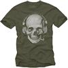MAKAYA T-Shirt con Stampa - Teschio Auricolare - Maglietta Tumblr DJ Musica Nera S