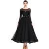 CRETUAO Eleganti Abiti Ballo Sala Donna, Abiti Ballo Classici in Rete a Maniche Lunghe, Abiti Ballo Standard Moderni di Lusso per la Competizione di Danza del Valzer di Tango,Nero,XXL
