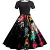 Xmiral Abito Estivo da Donna con Scollo Rotondo a Maniche Corte con Stampa Vintage Rockabilly Swing Dress Cocktail Prom Party Dress Buste Porta Abiti