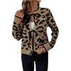 Generic Cardigan Lavorato a Maglia con Fiocco e Stampa Leopardata da Donna, Girocollo, Manica Lunga, Coulisse Regolabile, Cappotto Cardigan Invernale in Lana Elegante e Confortevole (Coffee, M)