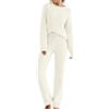 Generic Pigiama caldo da donna, in pile, a maniche lunghe, girocollo, con top e pantaloni, due pezzi, in morbido pile peloso, set di pigiami termici invernali, bianco, M