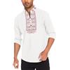 COOFANDY Camicia da uomo Henley Vyshyvanka a maniche lunghe con stampa africana camicie casual zip up cotone lino spiaggia camicia hippie, Rosso scuro, XL