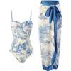 Generic Costume da Bagno da Donna con Effetto Pancia Piatta Monokini Donna Sexy Costumi da Bagno con Coppe Curvy Abbigliamento da Bagno Monokini Modellante Abbigliamento da Spiaggia Push Up Verde Blu Fiori 2