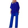Generic Set da donna 2 pezzi pantaloni da sera cocktail a 3/4 maniche camicia e vita alta costume in tulle casual elegante elegante outfits Suit 2 pezzi sarto, 1-blu, XL