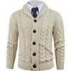 Bauzuoyo Cardigan da uomo con bottoni, motivo a treccia, cardigan a maglia grossa, calde giacche invernali classiche, comode, colletto a tacchetta, cardigan tinta unita, bianco, M
