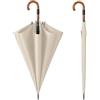 KTREZ Ombrello grande antivento in tinta unita, 124 cm, ombrello per pioggia con manico in legno, apertura automatica lunga, 8 costole, resistente ombrello con gancio a J per adulti e uomini, Beige