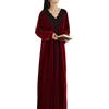 GUOCU Donna Manica Lunga Camicia da Notte Vittoriana Palazzo Retrò Scollo a V Pigiama Lungo Stile Principessa di Pizzo Pigiameria Vestito da Notte Indumenti da Notte Abito da Notte in Velluto Vino rosso XL