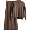 HEONSATI Tuta di Lana da Donna Elegante Completo Due Pezzi in Maglia Comodo Completi Pullover Top Girocollo e Pantalone a Gamba Larga in Vita Complete Training a Metà Autunno Sportswear Lavorati Leggera