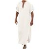 Generic Caftano Uomo Elegante Musulmano - Abiti Musulmani Uomini Musulmano Caftano Etnico Musulmano Caftano Abaya Caftano Abaya Mens Cotone Lino Crew Collo Abaya Thobe Marocchino Afghano Abbigliamento Arabo