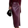 ZC8bdbd Abito da donna gonna lunga in pelle gonna a matita a vita alta aderente Maxi con spacco posteriore, vino, S