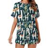 TZTTZT Pigiama estivo da donna in cotone con stampa di cactus alpaca, pantaloncini da salotto da donna, 2 pezzi, multicolore, L