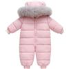 Generic Tuta da neve invernale calda trapuntata in piumino impermeabile con cappuccio fuzzy tuta con cappuccio zip up manica lunga tuta termica senza piedi pagliaccetto, rosa, 3-6 Months
