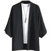 Goolecrimp Cardigan in Lino da Uomo Kimono Giapponese Moda Allentata Cardigan Casual Giacca Scialle Camicia con Risvolto Cardigan in Cotone Leggero e Traspirante a Sette Maniche (Nero,3XL)