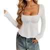Generisch Tshirt Donna Estate Intimo Termico Top Elegante Tunica con Scollatura Quadrata Maniche Lunghe Vestibilità Slim Baselayer Elasticizzato per Autunno e Inverno, bianco, M