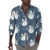 peiyeety Camicie da Uomo a Maniche Lunghe con Stampa di Simpatici Pinguini, Camicie da Uomo Casual Elasticizzate con Bottoni, vestibilità Regolare