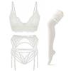 varsmiss Reggiseno Sexy da Donna Set Reggiseno a Triangolo Bikini in Pizzo Floreale e Perizoma e Reggicalze e Calze 4 Pezzi