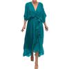 Generic Vestiti estivi da donna leggeri e ariosi, abito da spiaggia elegante, taglie grandi, abito estivo in chiffon, scollo a V, maniche a pipistrello, abito maxi con cintura, abiti swing irregolari, Vino, L