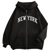 Generic Felpe con cappuccio da donna New York con zip intera alla moda tinta unita stampa lettera 2025 college con cappuccio maglioni per adolescenti ragazze cerniera vestibilità ampia giacche con coulisse