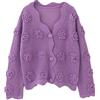 UIOKLMJH Maglione cardigan con scollo a V traforato per donna giacca lavorata a maglia a maniche lunghe con ricamo vintage primavera autunno, Viola, S