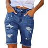 Generico Bermuda Donna Jeans Pantaloncini in Denim Estivi Casual Skinny Shorts Jeans Vita Alta Elasticizzati Strappati Pantaloni Corti Denim con Tasche Comodi Elastico Bermuda Sopra il Ginocchio Sexy Leggeri