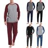Generic Pigiama da uomo Set da 2 pigiami da uomo a maniche lunghe comodo leggero abbigliamento per la casa patchwork top pantaloni elasticizzati in vita con tasche pigiama top pantaloni pigiama set notte