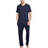 CYGE Set Pigiama da Uomo 2 Pezzi Set Pigiama A Maniche Corte in Fibra di bambù da Salotto Set Pigiama Allentato Sottile con Tasche,Navy Blue,3XL