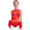 Vxuxlje Bambine Ragazze Body Da Danza Con Gonna Tutù Piume Strass Lucidi Abbigliamento Danza Classica Costumi Da Ballerina Rosso 9-10 anni