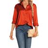 BEKOFO Camicia da donna in raso, a maniche lunghe, con bottoni, casual, setosa, da ufficio, Arancione, S