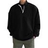 Generic Felpa oversize da uomo 1/4 con zip felpa da uomo vestibilità ampia Streetwear a contrasto quarto con cerniera maglioni a maniche lunghe pullover girocollo maglioni polo in lana con colletto in piedi