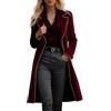 Generisch Cappotto in velluto da donna, lungo, aperto, tinta unita, vintage, stile casual, in lana, comodo, caldo, per le mezze stagioni, con colletto a risvolto, elegante giacca a vento, Nero , M
