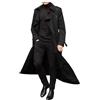 Generic Cappotto lungo da uomo nero, tinta unita, sopra il ginocchio, stile pea coat, trench da gentleman, da lavoro, slim fit, elegante, lunghezza al ginocchio, vento leggero, lusso, doppiopetto classico