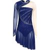 Yruioon Dame Abito Pattinaggio Artistico Abito Pattinaggio su Rotelle con Glitter Ballettato in Mesh E Patchwork Manga Lunga Coreografie Artistico E Danza Blu Navy L