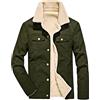 SWJGLITTR Giacca in denim da uomo in pile di agnello con bottoni maschili vintage Sherpa foderato giacca di jeans da uomo casual invernale calda giacca da camionista, Verde, Large