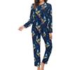 Novastar Pigiama da donna, set da 2 pezzi, stampa fenice blu e oro, a maniche lunghe, biancheria da notte, Stile-29, XL
