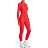WKZSXXMJ Tuta da Allenamento Imbottita a Maniche Lunghe da Donna Cuciture Sagomate Tuta Yoga Aderente Monopezzo Tuta Intera con Cerniera Body Aderente con Effetto Contenitivo(Red,S)