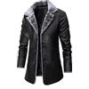 Darringls Cappotto in Pelle da Uomo Vintage Giubbotto in Pelle Invernale con Colletto di Pelliccia Nero da Uomo Lungo Giacca in Ecopelle Invernale Calda Parka Bomber Giubbotto in Pelle, Nero , XL