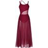 Kvysinly Vestito da Danza Ballo Moderno Donna Vestito Lungo Maxi Vita Trasparente Body con Gonna Asimmetrico Senza Maniche tutù Borgogna L