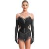 YiZYiF Body da Ginnastica Donna Nappe Senza Maniche Abito da Ballo Strass Latino Tango Leotards da Balletto Cha-Cha con Guanti Nero S