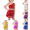 Generico 2 Pezzi Abito da Ballo Latino Americano per Bambina Crop Top e Gonna Vestito da Danza Classica Lirica Moderna Samba Dancewear