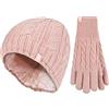 Heat Holders - Set di cappelli e guanti termici invernali da donna in pile isolati in 7 colori, Rosa (dusky pink), S-M
